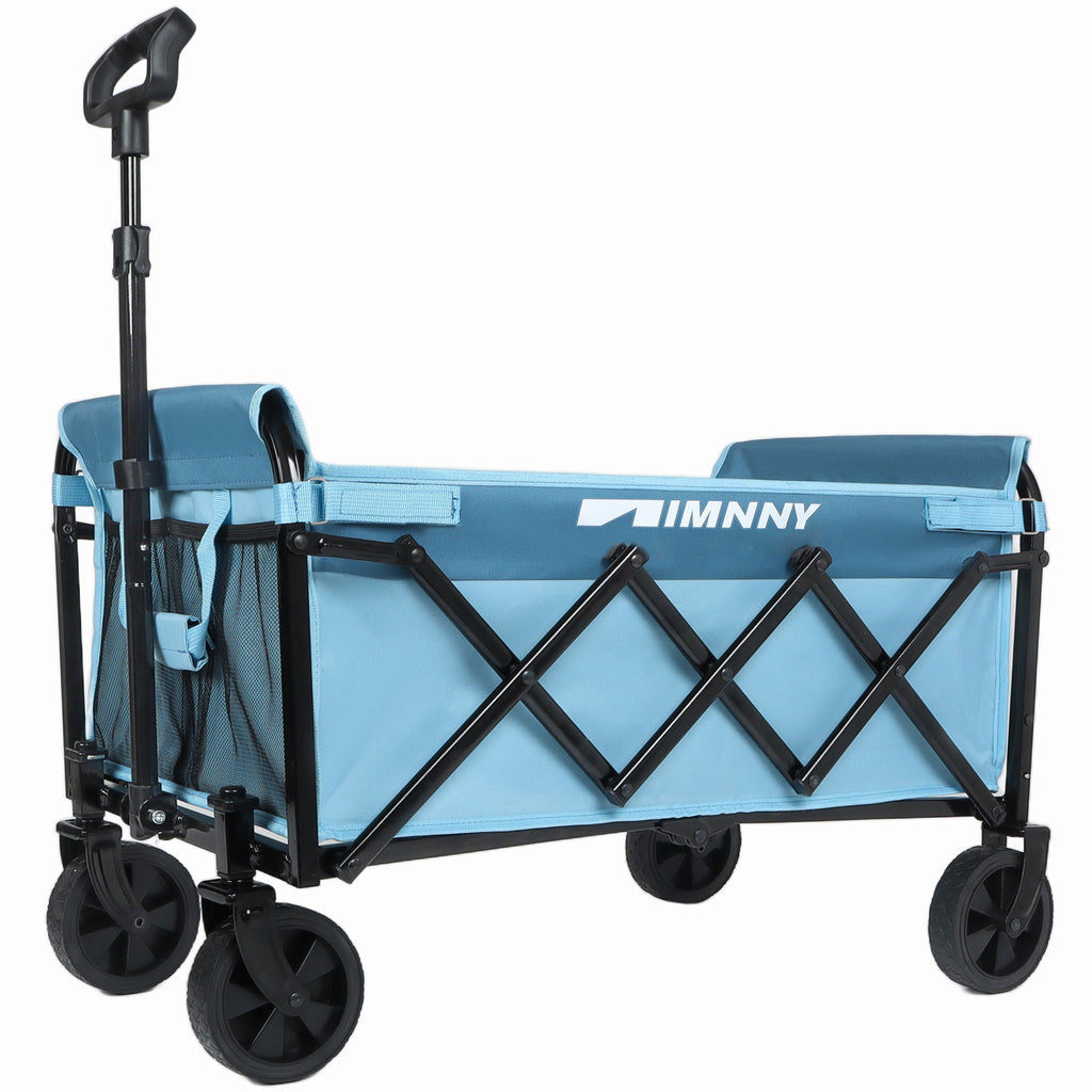 Collapsible Wagon with Wheels, Lightweight Utility Camping Wagons Carts Foldable with 3600lbs Weight Capacity, Carts with Cup Holders for Garden, Sports, Grocery, Shopping (Blue)