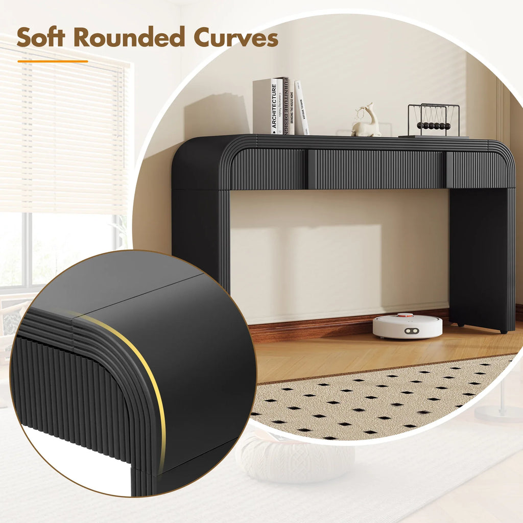 TREXM Modern Console Table with 2 Storage Drawers, Fluted Entryway Table with Rounded Silhouette for Hallway Living Room and Entryway (Black) - Eloy Royal