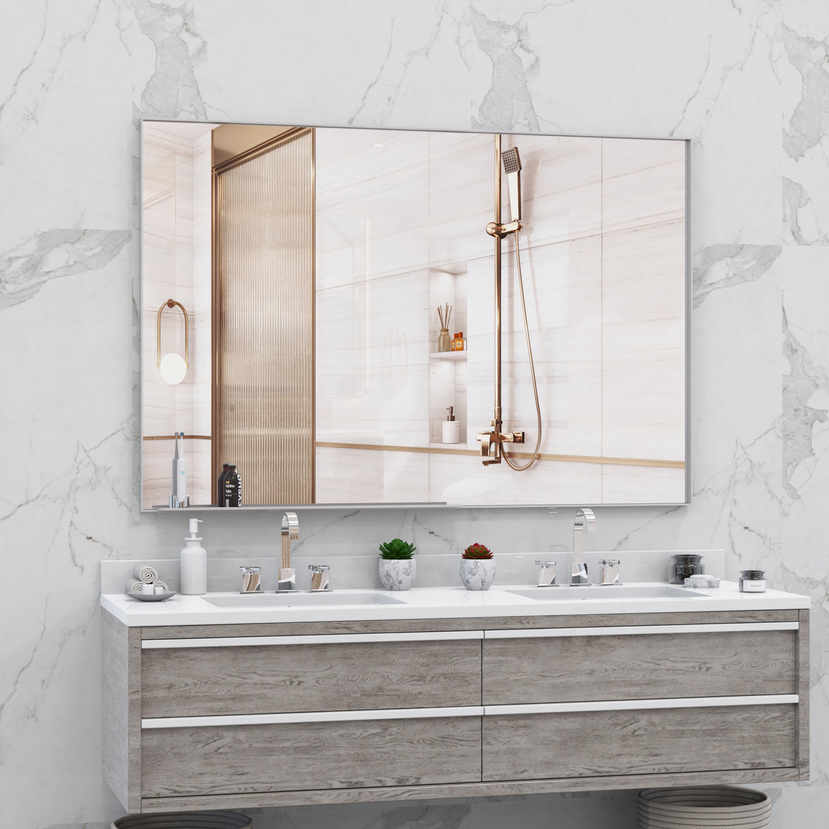60'x40' Oversized Modern Rectangle Bathroom Mirror with Silver Frame Decorative Large Wall Mirrors for Bathroom Living Room Bedroom Vertical or Horizontal Wall Mounted mirror with Aluminum Frame