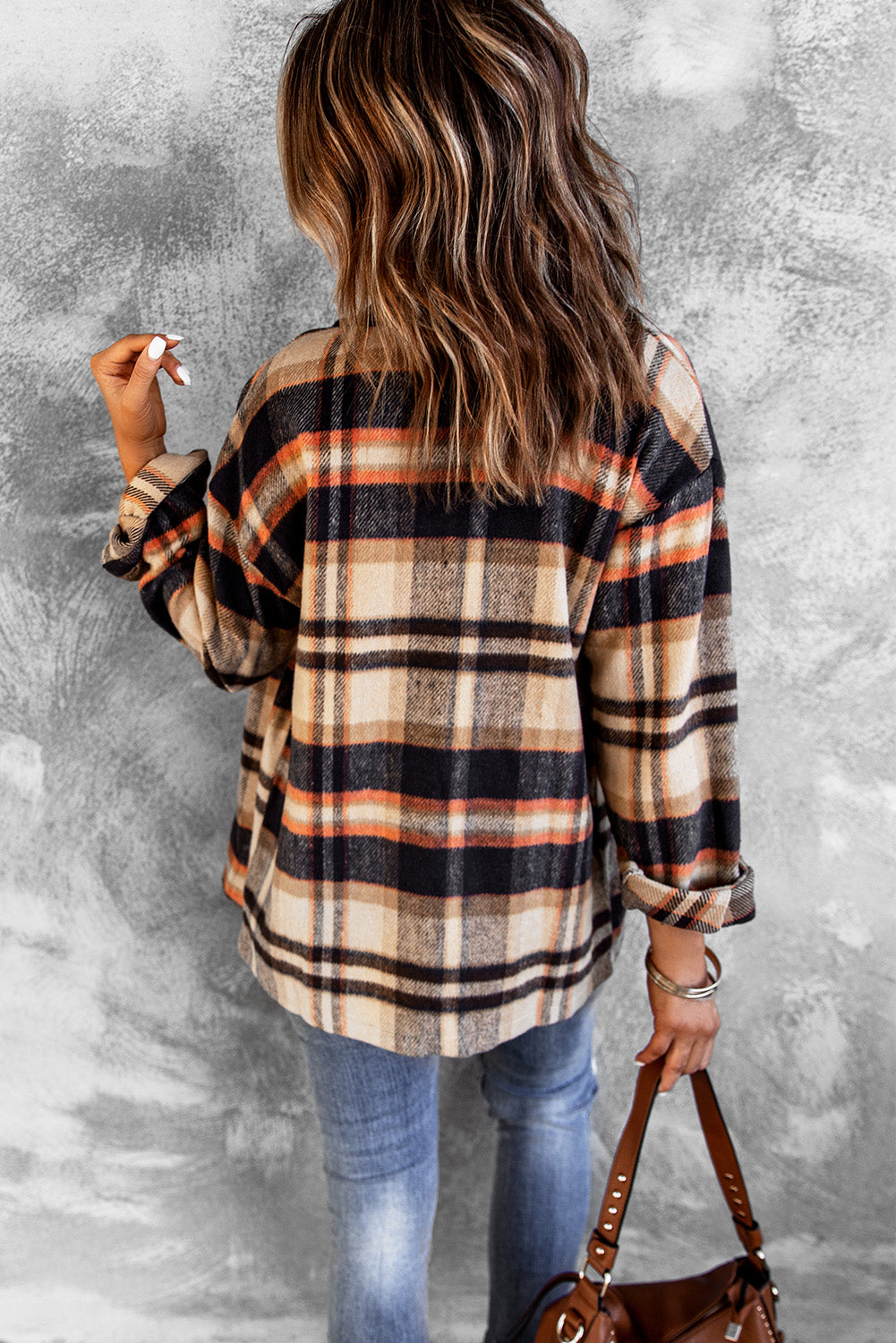 Wholesale Brown Plaid Button Up Long Sleeve Flannel Shacket - Eloy Royal