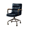 Harith II Vintage Blue Top Grain Leather Office Chair with Padded Back and Armrests and Swivel Seat