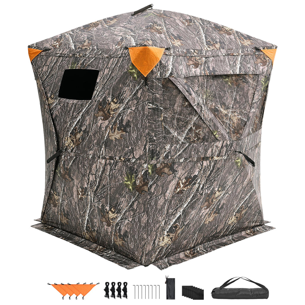 Hunting Blind, 270° See Through Ground Blind, 1-2 Person Pop Up Deer Blind for Hunting with Carrying Bag, Portable Resilient Hunting Tent, 3 Horizontal Windows for Turkey and Deer Hunting