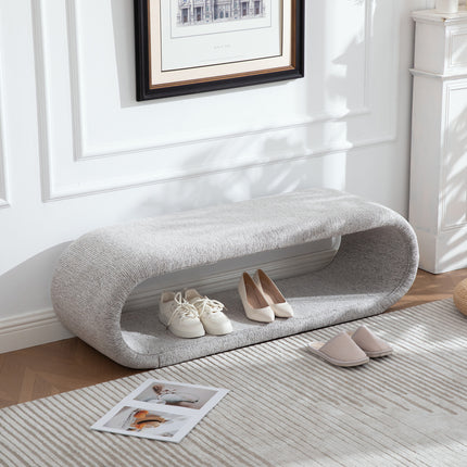 52.17'Wide Chenille Upholstered Bench for Bedroom End of Bed,Modern Shoe Bench for Entryway,equipped with an iron frame,Dining Room, Living Room,Bedroom,Light brown