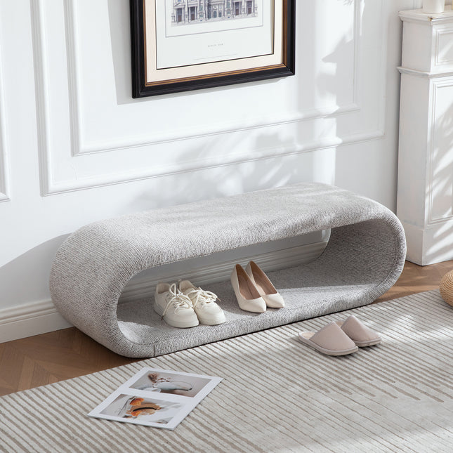 52.17'Wide Chenille Upholstered Bench for Bedroom End of Bed,Modern Shoe Bench for Entryway,equipped with an iron frame,Dining Room, Living Room,Bedroom,Light brown