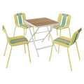Four-Piece Set of Modern Striped Color-Blocking Single Chairs with Folding Square Table,Green,Yellow,Orange/KhakiWhite,20.47*18.9*31.5 (in)/ 27.56*27.56*29.33(in),PP,Metal