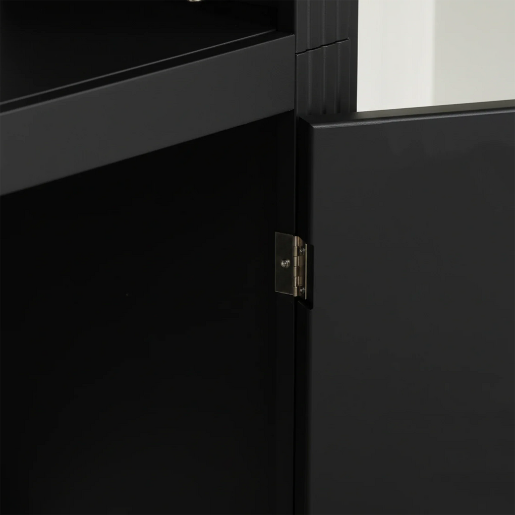 78.75''H 4-Tier Display Shelf, with 5-Colors Dimmable Ceiling Light, Freestanding Farmhouse Bookcases with Storage & Doors, Bookshelf with Adjustable Glass Shelves for Home & Office - Black - Eloy Royal