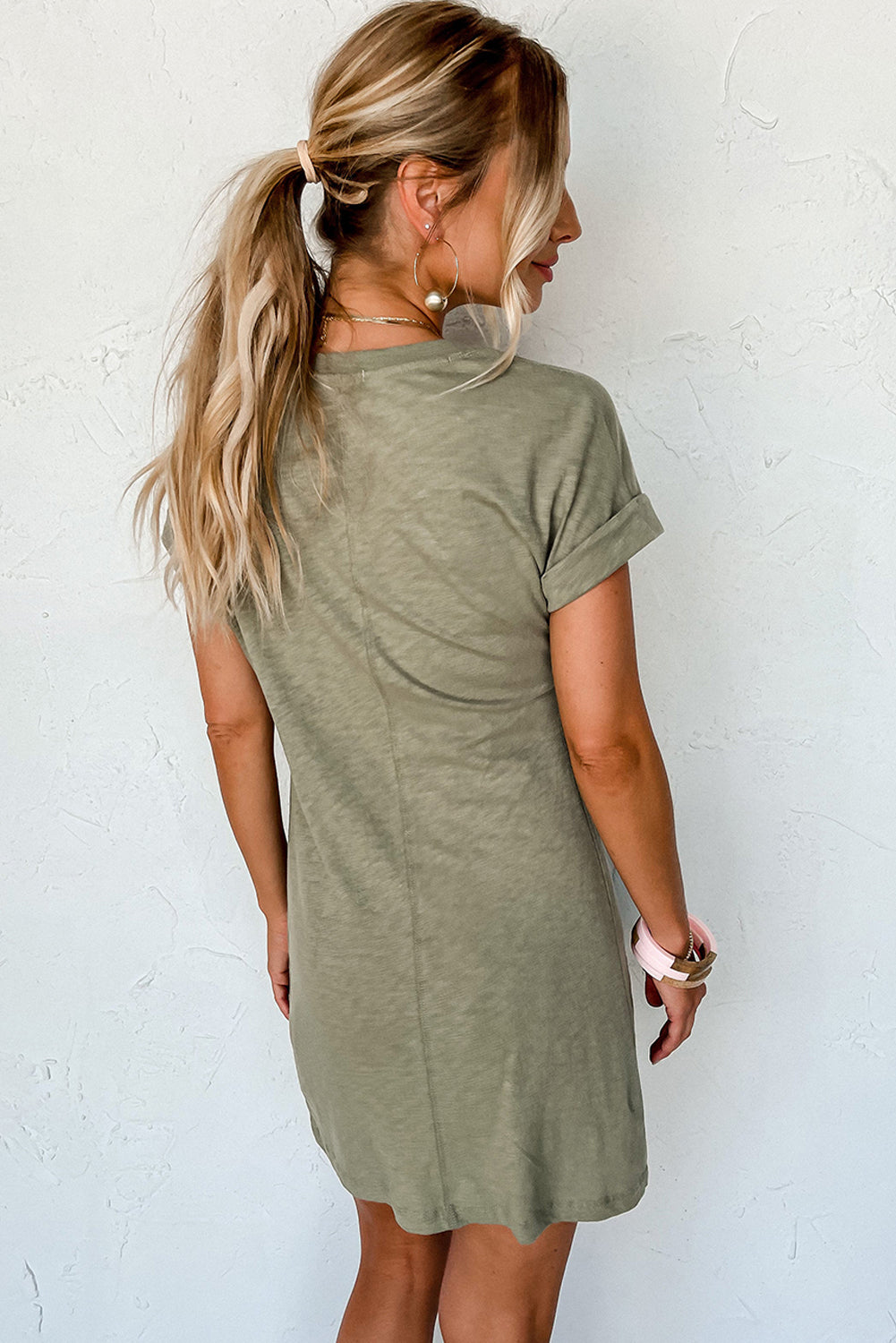 Laurel Green Folded Sleeve Twisted Mini T-Shirt Dress - Eloy Royal