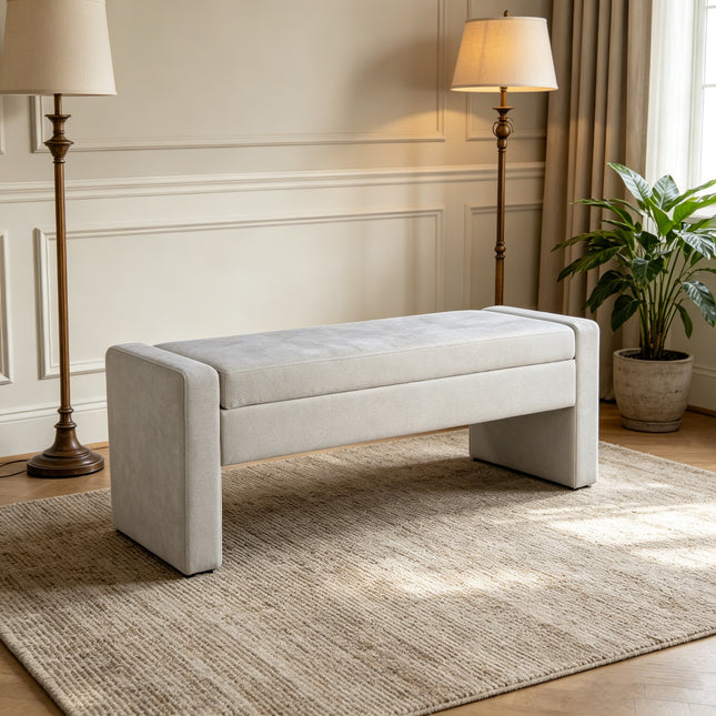50' Modern Upholstered Storage Bench with Tufted Seat, Fabric Ottoman Bench for Bedroom, Entryway, or Living Room, Soft Close Hinge