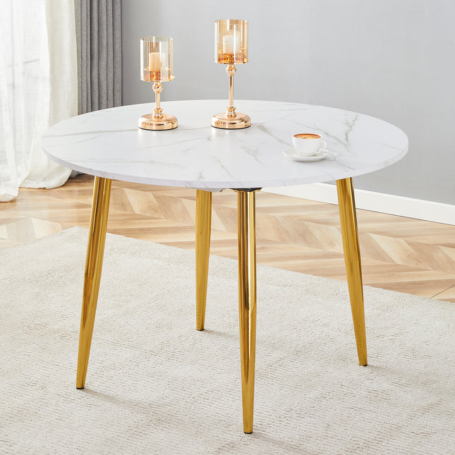 With a clever retractable mechanism, the White Pattern MDF table top and gold metal legs and has a smooth and delicate surface.The unique look creates the sleek silhouette of a modern home.
