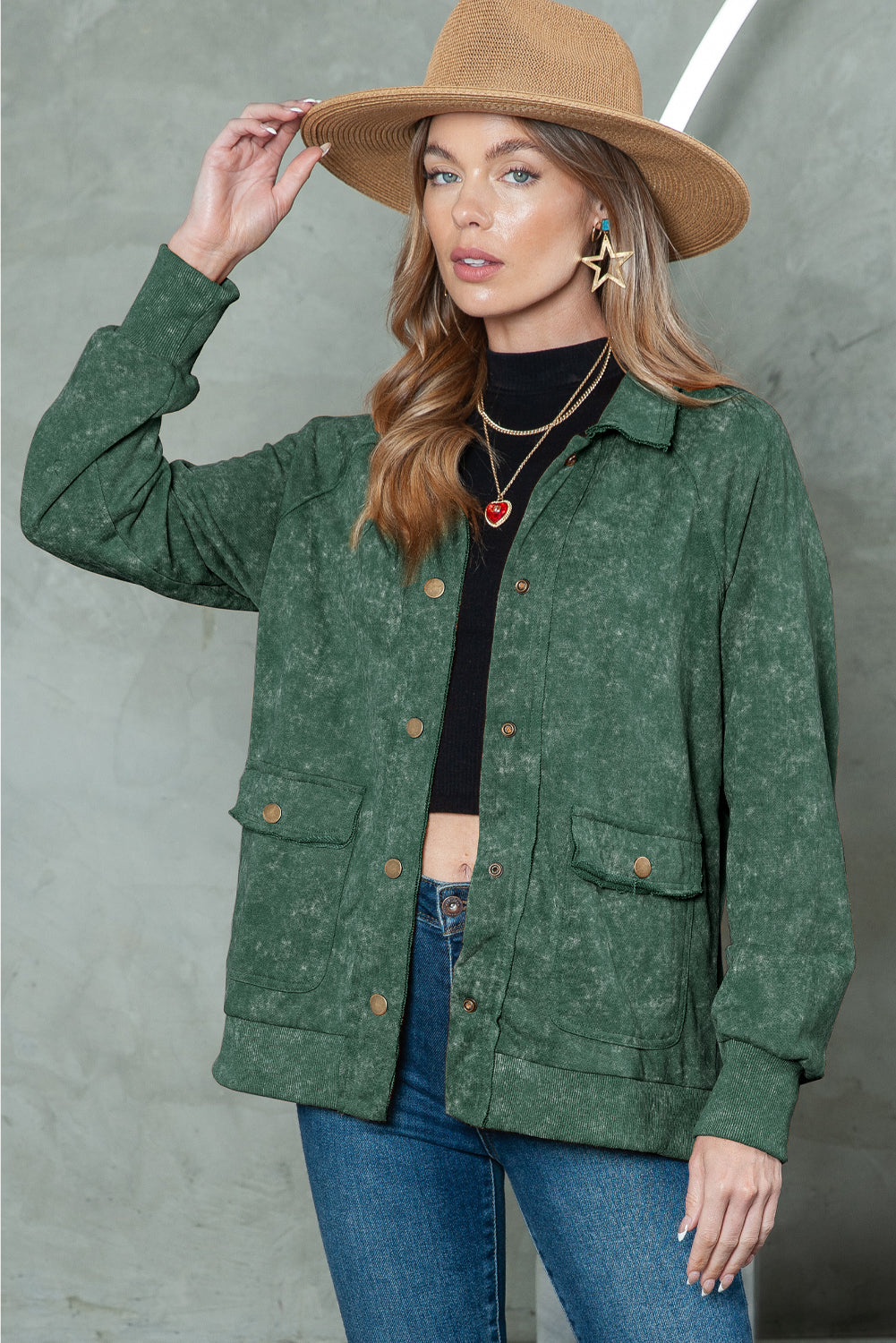 Wholesale Khaki Snap Button Casual Jacket with Flap Pockets - Eloy Royal