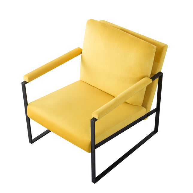 26.8 Inch Metal Frame Accent Chair, Padded Armchair with High-Density Foam Cushion, Removable Washable Back Cover, Easy Assembly Side Chair for Living Room Bedroom Study, Yellow