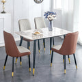Table and chair set.48.4*28 Inch White Sintered Stone Dining Table Set - 4 Brown and Light Gray Spliced Color PU Dining Chairs.