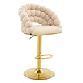 Set of 2 Beige Puffy Bubble Chair Ball Chain Velvet Bar Stools with Gold Legs, Modern Tufted Adjustable Kitchen Island Chairs