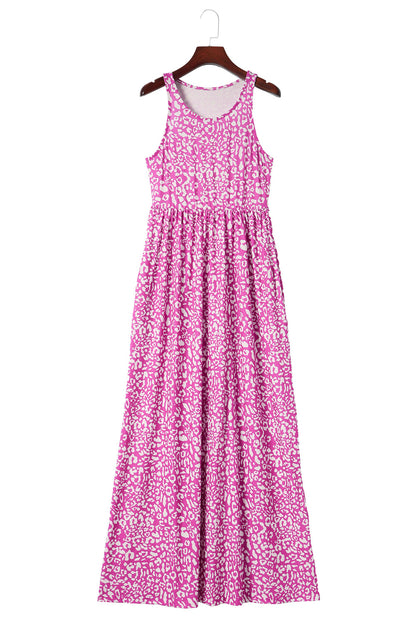 Pink Sleeveless Floor Length Leopard Print Dress with Pockets - Eloy Royal