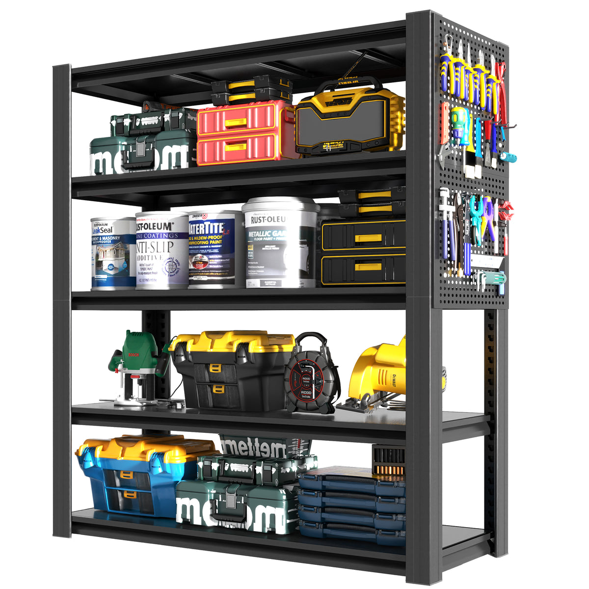 72'H 5-Tier Adjustable Heavy-Duty Shelving with Pegboard, Industrial Storage Rack for Garage, Warehouse, Office, Kitchen - 23.6'D x 47.2'W x 72'H