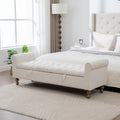 65.75' Wide Modern Upholstered  Storage Bench With Double Lids, Napped fabric Foot Stool With Rolled Armrest, Bench Daybed With Rubberwood Legs For Living Room, Entryway, Dormitory, Bedroom,Beige