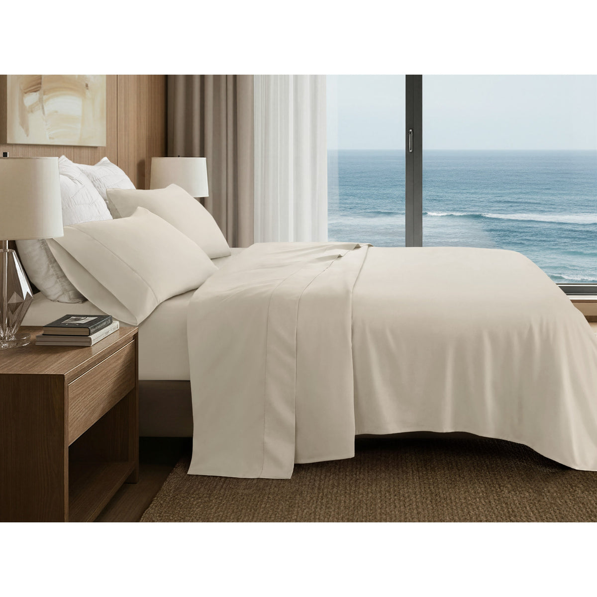 5 Pieces Split King Cotton Sheet Set,Off-White