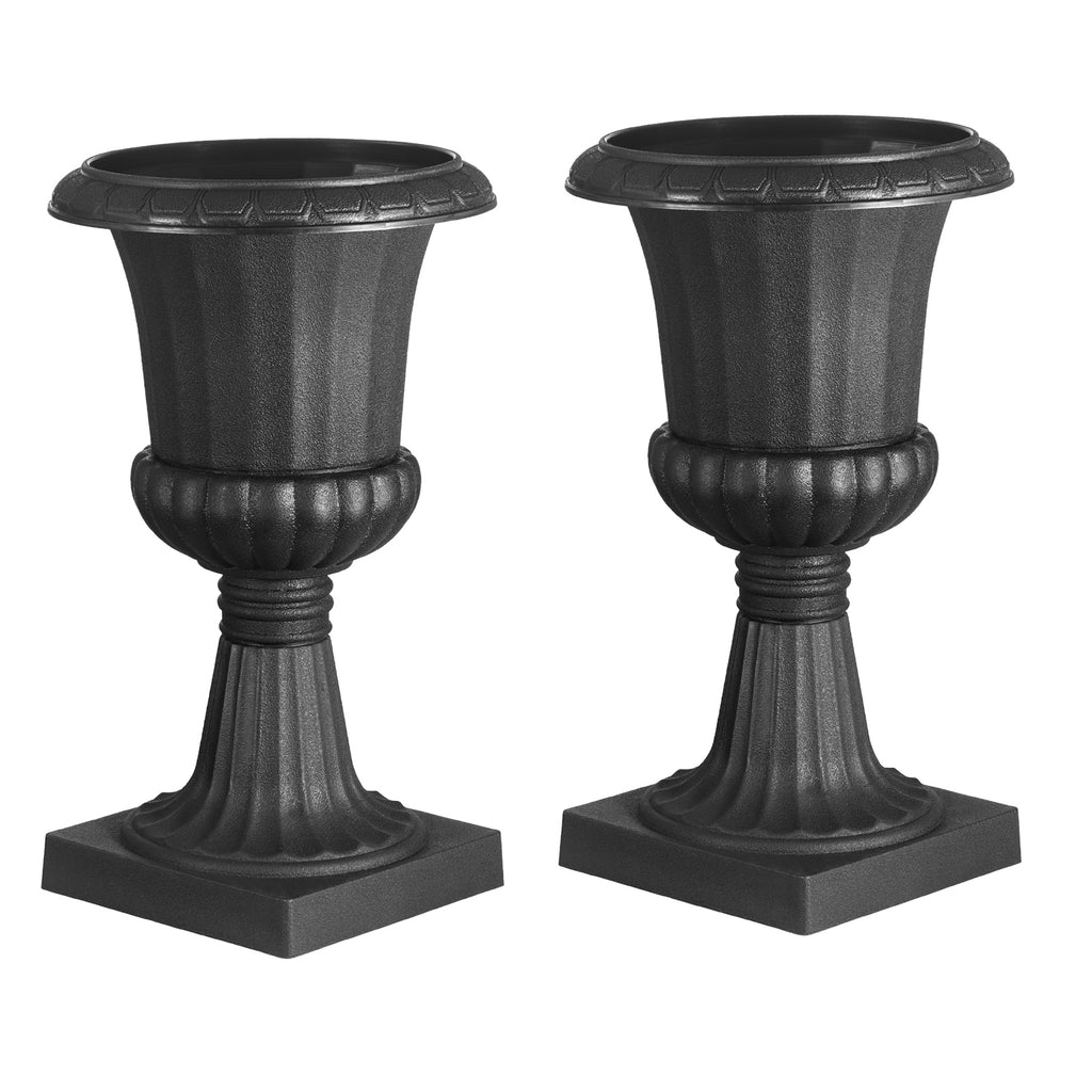 Plastic Urn Planters, 15.8 x 26.4 Inch, 2 Pack Black Classic Flower Pots Front Porch Planters, Indoor & Outdoor Vase for Wedding, Party, Event, Home, Stage, Garden, Balcony, Patio Decoration
