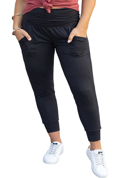 Black Plus Size High Waist Pocketed Skinny Pants - Eloy Royal