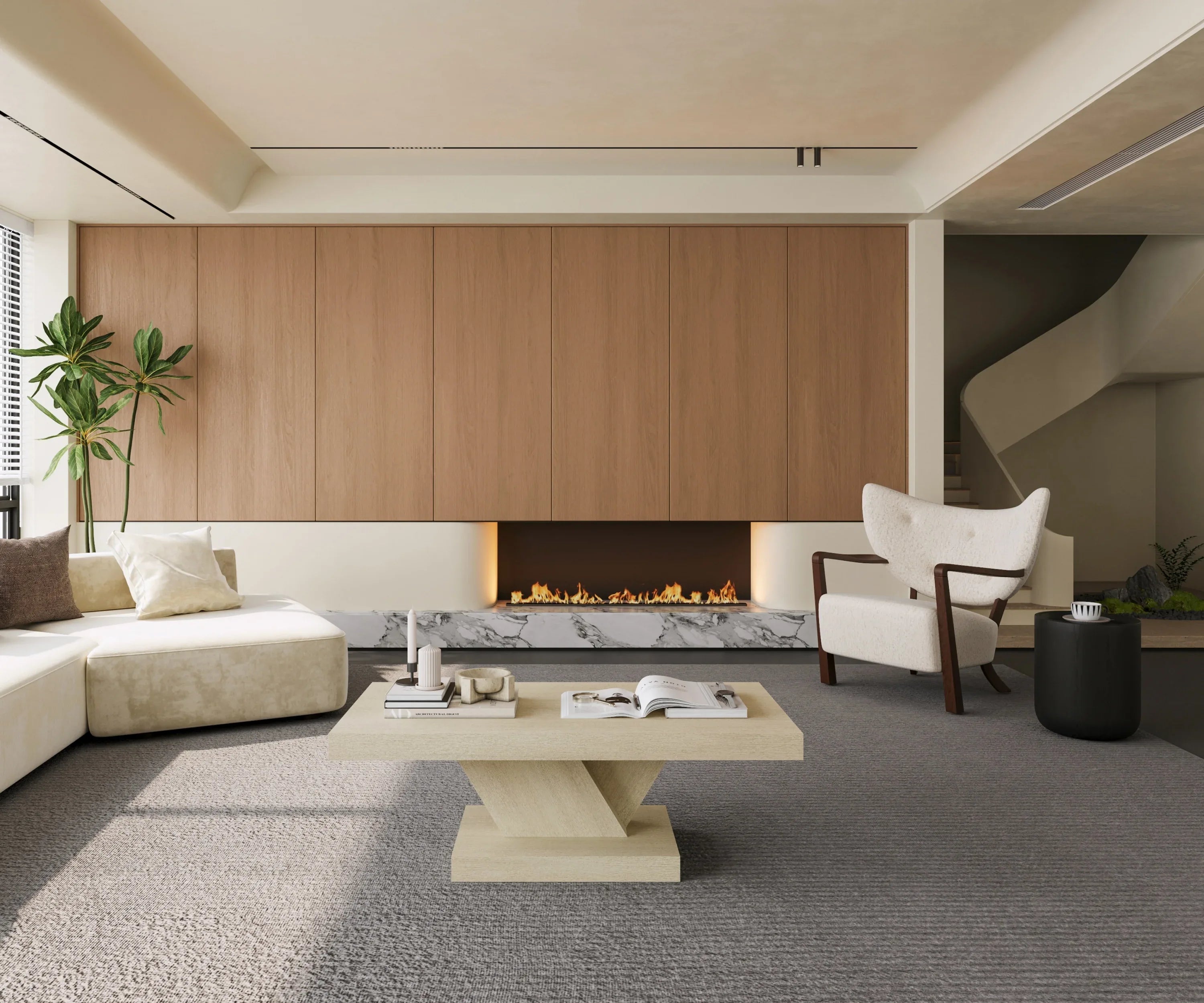 47' Modern Cross Leg Coffee Table, Sturdy X-Shape Design, Solid Wood Veneer, Large Living Room Center Table with Ample Storage Space, Oak Wash - Eloy Royal