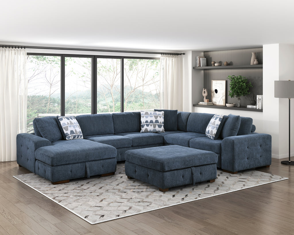 Aurelia blue tufted chenille storage ottoman, view 4