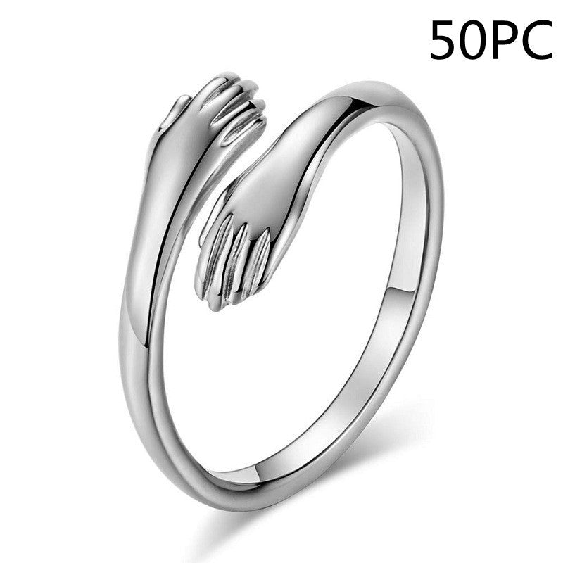 Alloy Simple Hands Hug Ring Opening Adjustable Jewelry