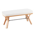Folia Mid-Century Modern Bench in Natural Wood and Cream Fabric by