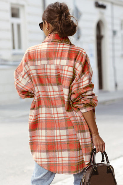 Red Plaid Flap Pocket Long Sleeve Oversized Shacket - Eloy Royal