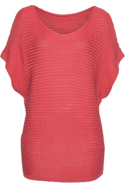 Red Clay Plain Knit Loose Batwing Sleeve Blouse - Eloy Royal