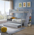 Twin over Full Stairway Bunk Bed with Trundle,Gray