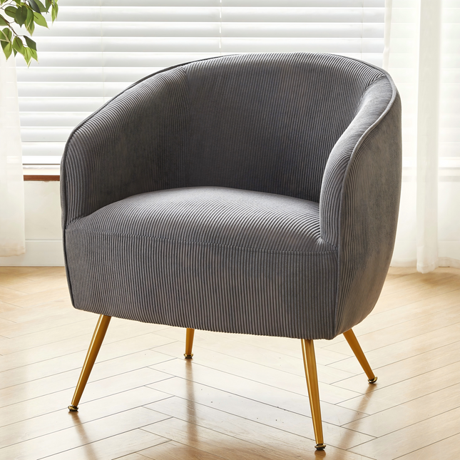 Corduroy Accent Chair with Gold Metal Legs, Modern Upholstered Armchair, Comfy Barrel Chair for Living Room Bedroom