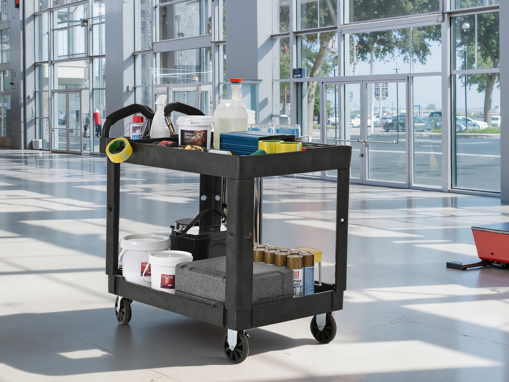 New Type Large and heavy duty Tray Top Service Cart with Wheels, Multipurpose use for indoor and outdoor,total capacity of 550 lbs,with 5-inch non-marking thermoplastic rubber casters (2 with brake)