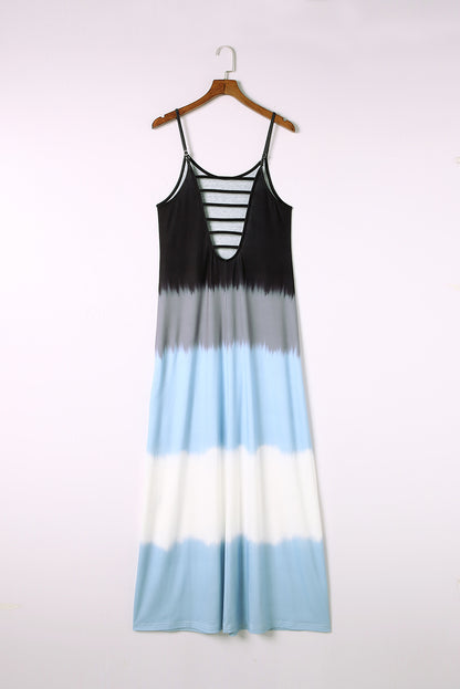 Wholesale Sky Blue Tie Dye Spaghetti Strap Slit Maxi Dress - Eloy Royal