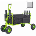 Fishing Cart Beach Cart Collapsible Wagon 9.85'' All-Terrain Wheels for Sand, Heavy Duty Garden Cart with Rod Holders,Umbrella Holder and Storage Pockets, 550lb Large Capacity, Green+Black