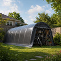 12x24 FT Arched Carport, Heavy Duty Outdoor Garage with Reinforced Galvanized Steel Frame & 180G PE Tarp, Waterproof UV Protection, Front & Back Roll-Up Doors – For Car, SUV, Truck, Boat, Party, Stora