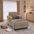 Accent Chair and Storage Ottoman Set, Versatile Single Chaise Lounge Convertible Sleeper Bed W/Reclining Backrest,Cupholders,USB-C Ports