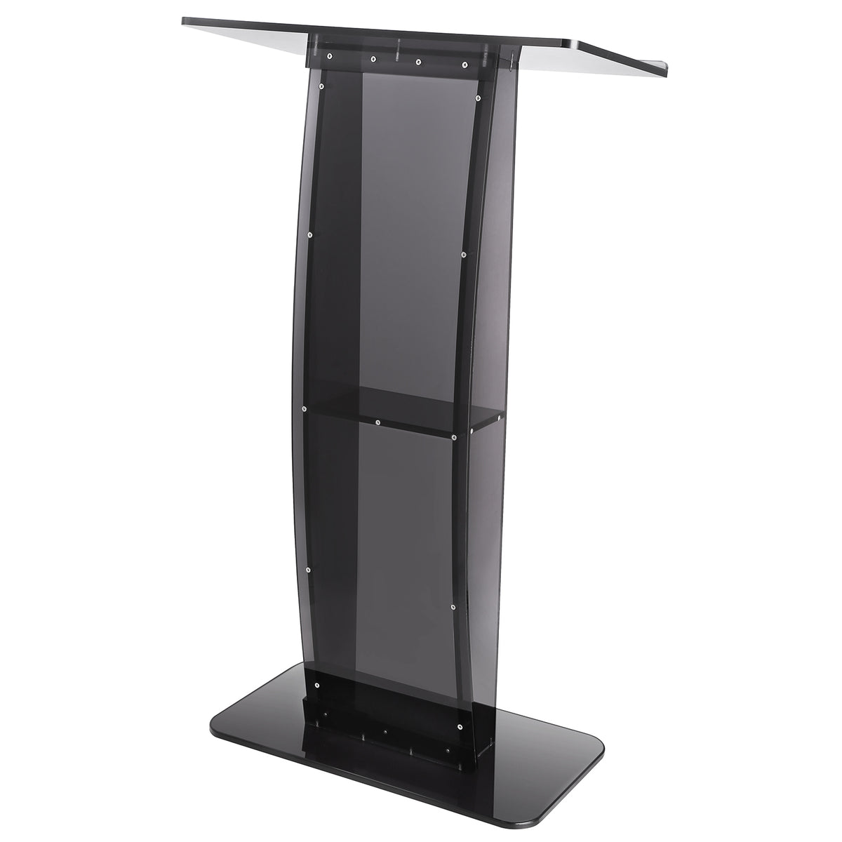 Acrylic Podium, 47' Acrylic Podium Stand with Wide Reading Surface & Storage Shelf, Floor-standing Clear Pulpits Acrylic for Church Office School, Black
