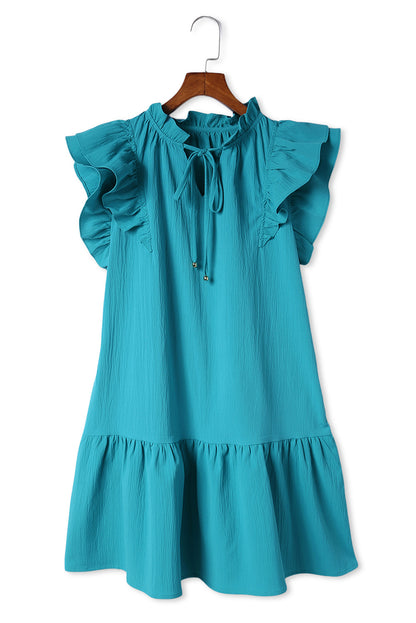 Green Tiered Ruffled Drawstring V Neck Short Dress With Pockets - Eloy Royal