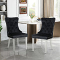 Rubberwood velvet ergonomic chairs, set of 2,BLACK,silver trim