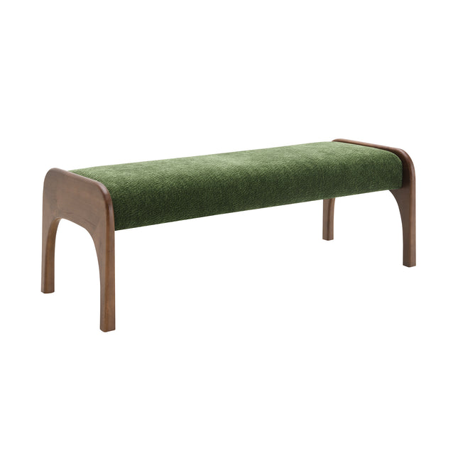 Modern Green Upholstered Long Bench with Soft Chenille Fabric & Rubber Wood Legs, 50.25 Inch for Kitchen, Bedroom, Entryway
