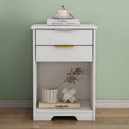 Nighstand With 2 Drawers,End Table,Nightstand with Open Space,Golden Handle,Morden Design,For Living Room,Bedroom,Easy Assemble,White