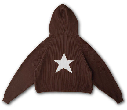 Female Star Sunken Stripe Men's Knitted Long-sleeved Hooded Sweater