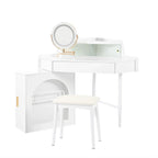 Corner Makeup Vanity Desk With Mirror & LED Lights, Modern Vanity Set With Mirror And Stool, Dressing Table With Large Storage For Small Place, Brightness Adjustable Folding Mirror, White - Eloy Royal
