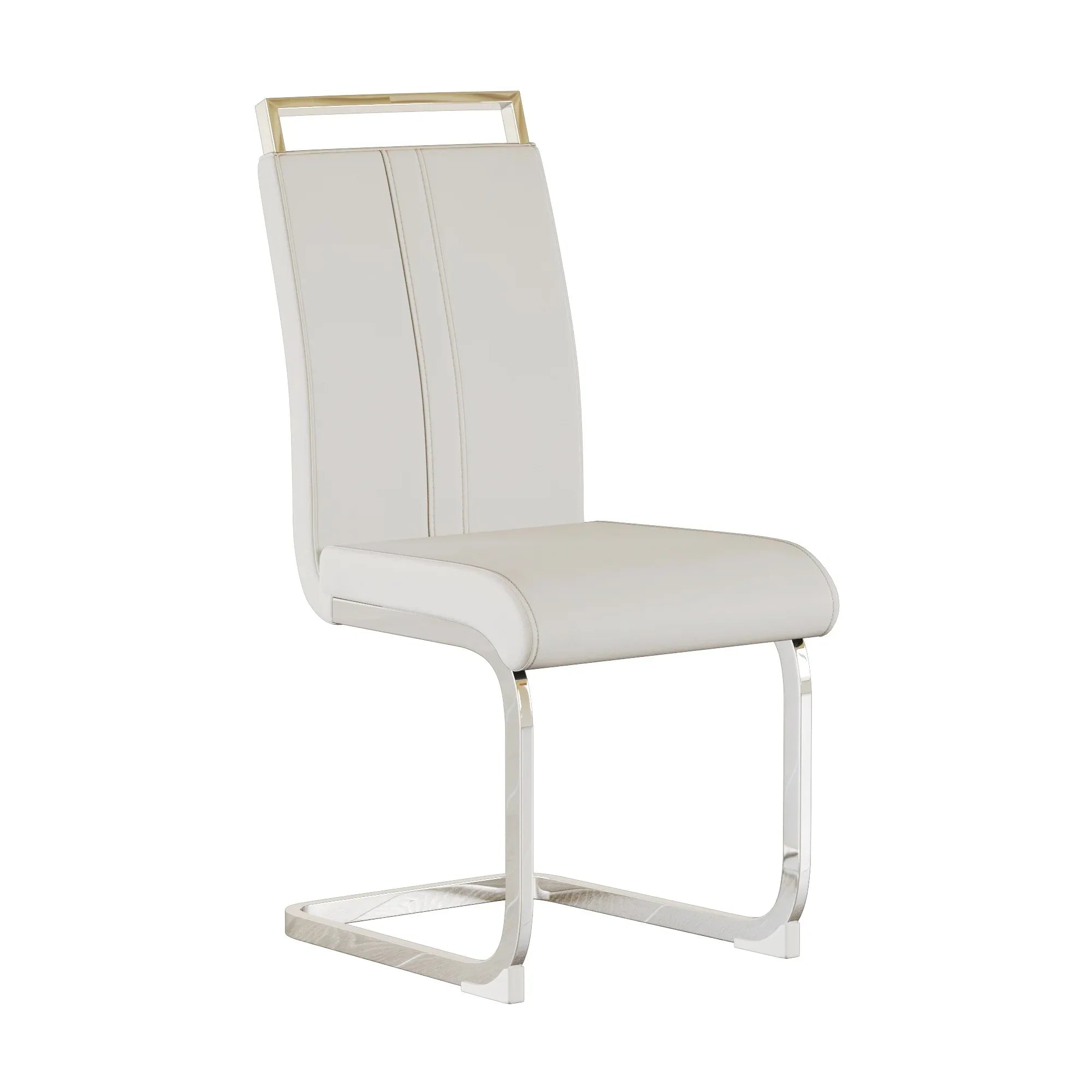 Modern Dining Chairs,PU Faux Leather High Back Upholstered Side Chair with C-shaped Tube plating Metal Legs for Dining Room Kitchen Vanity Patio Club Guest Office Chair (Set of 2) (White+PU Leather) - Eloy Royal