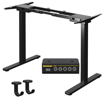 Black Dual-motor electric standing desk frame, suitable for home and office, adjustable height and length, built-in powerful 350-lb motors with 3 height memory settings.