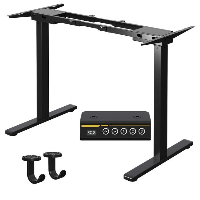 Black Dual-motor electric standing desk frame, suitable for home and office, adjustable height and length, built-in powerful 350-lb motors with 3 height memory settings.
