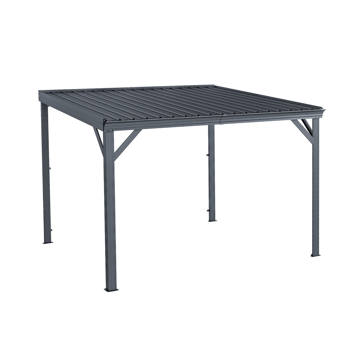 10' x 10' Lean to Gazebo, Wall Mounted Gazebos Pergola with Built in Drainage System, Galvanized Steel Roof, Hardtop Patio Shelter for Deck, Porch, Backyard and More