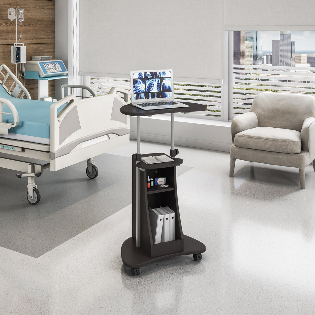 Sit-to-Stand Rolling Adjustable Height Laptop Cart With Storage, Graphite