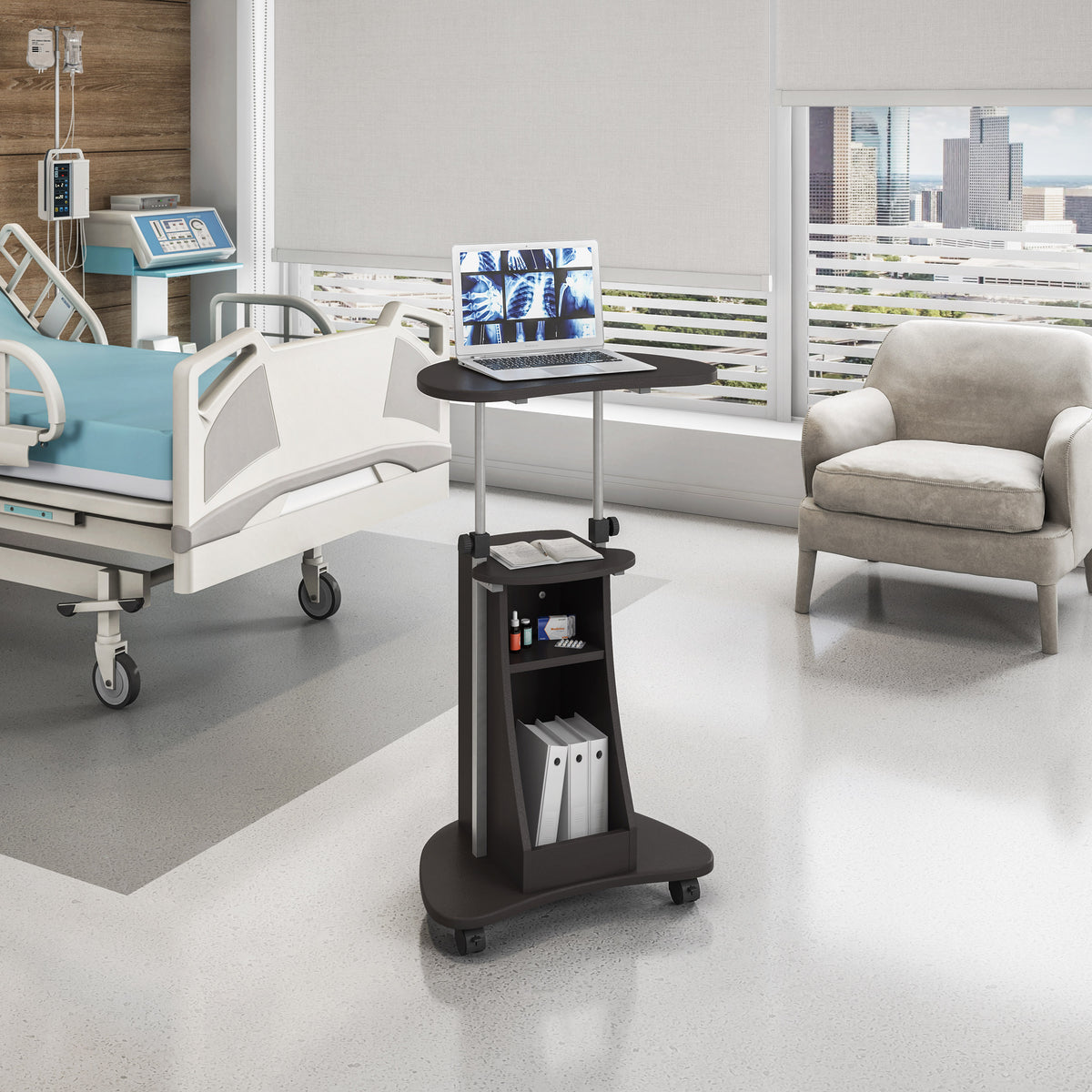 Sit-to-Stand Rolling Adjustable Height Laptop Cart With Storage, Graphite