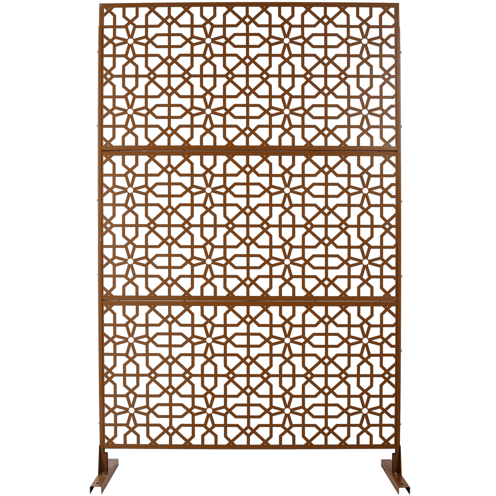 Outdoor & Indoor Privacy Screen Metal Privacy Screen 76' H×48' W, Freestanding Decorative Privacy Screen for Deck Balcony Patio, Privacy Fence Panels for Outside Lawn Garden PS106 BROWN